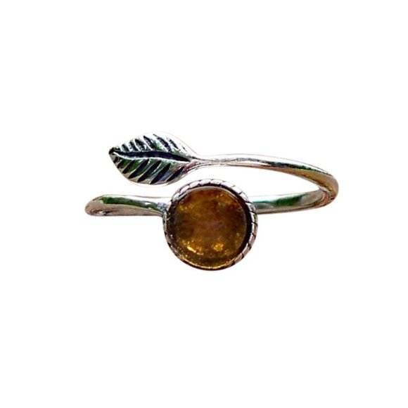 Recycled Amber Clorox Jug and Sterling Adjustable Botanical Ring - Picture 1 of 5